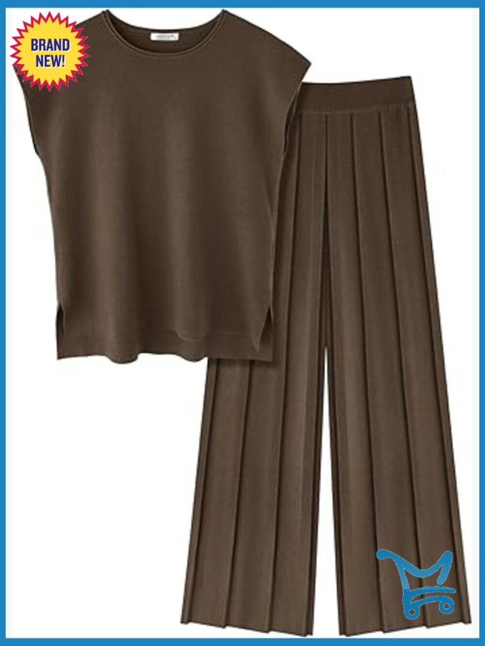 Two Piece Lounge Set Cap Sleeve Top Wide Leg Pleated Pants Casual Dressy